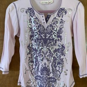 DKNY Light Purple and Silver Embellished Top jersey style t-shirt